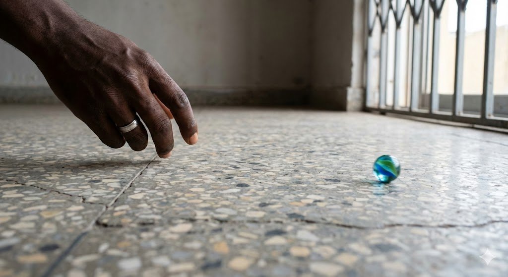 Small ball rolling across uneven apartment floor demonstrating the floor levelness test for structural issues